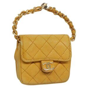 CHANEL Mini Mini Matelasse Charm Lamb Skin Yellow CC